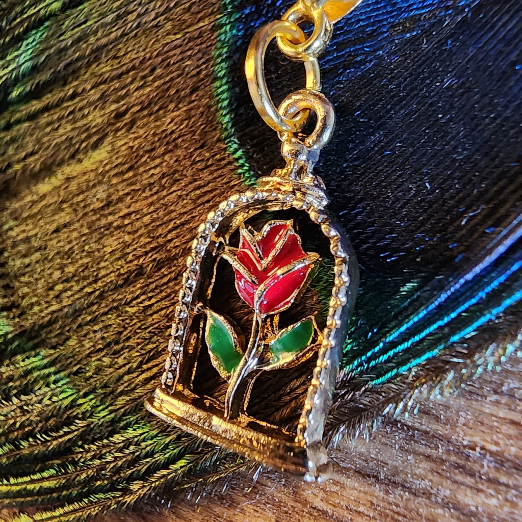 5/$25 Enchante Red Rose Charm For Bracelet Gold Beauty & The Beast Bag Clip